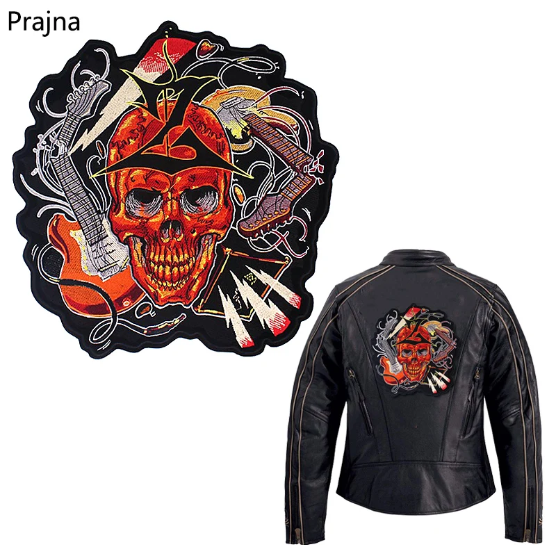 

Motorcycle Embroidery Patch Iron On Patches Large Punk Skull Patch Badges Big Biker Patches For Clothing Jacket DIY Accessories
