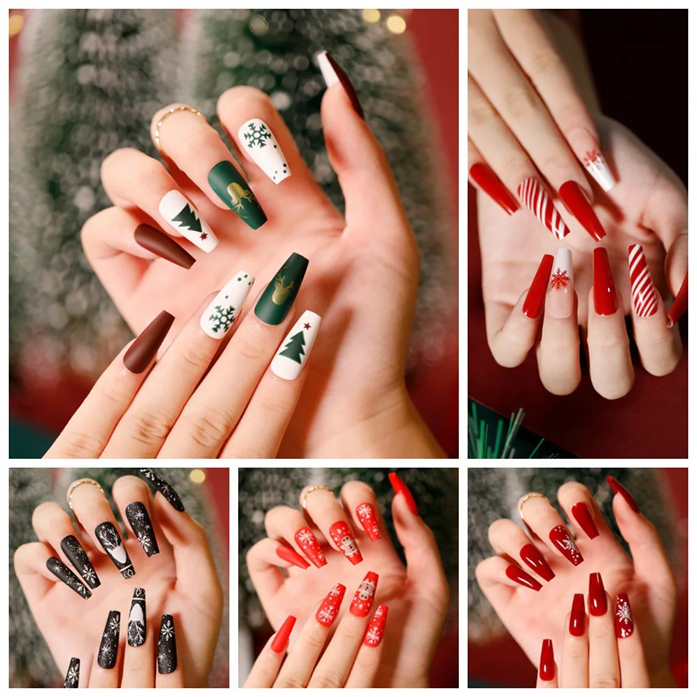 

24Pcs Kids Christmas Series False Nail Snow Deer Pattern Press On Nails Fake Nails For Cute Children DIY Nail Art Manicure Decor
