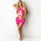 Сексуальный комплект бикини Zoctuo, комплект из трех предметов, кружевная сетчатая прозрачная пляжная одежда с вырезами, мини-юбка, сексуальный комплект бикини с открытой спиной