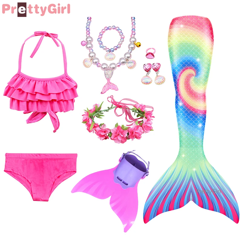 

PrettyGirl Swimming Mermaid Tail 2021 Bikini Mermaid Costume Cosplay Swimwear LIttle Girl Beachwear Swimsuit Princess Dress