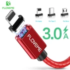 Магнитный кабель FLOVEME 3A Micro USB Type C, кабель для iPhone 1 м, прочный, быстрая зарядка, USB-кабель, передача данных, магнитное зарядное устройство для телефона