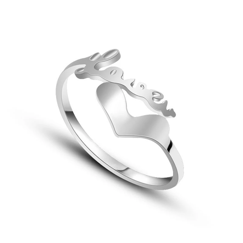 

TOSOKO Stainless Steel Jewelry Love Heart Opening Adjustable Size Ring Lovely Female Ring BSA014