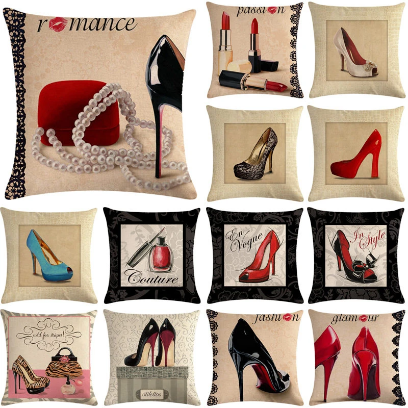 Косметический на высоком каблуке шаблон хлопок льняная Подушка покрытие