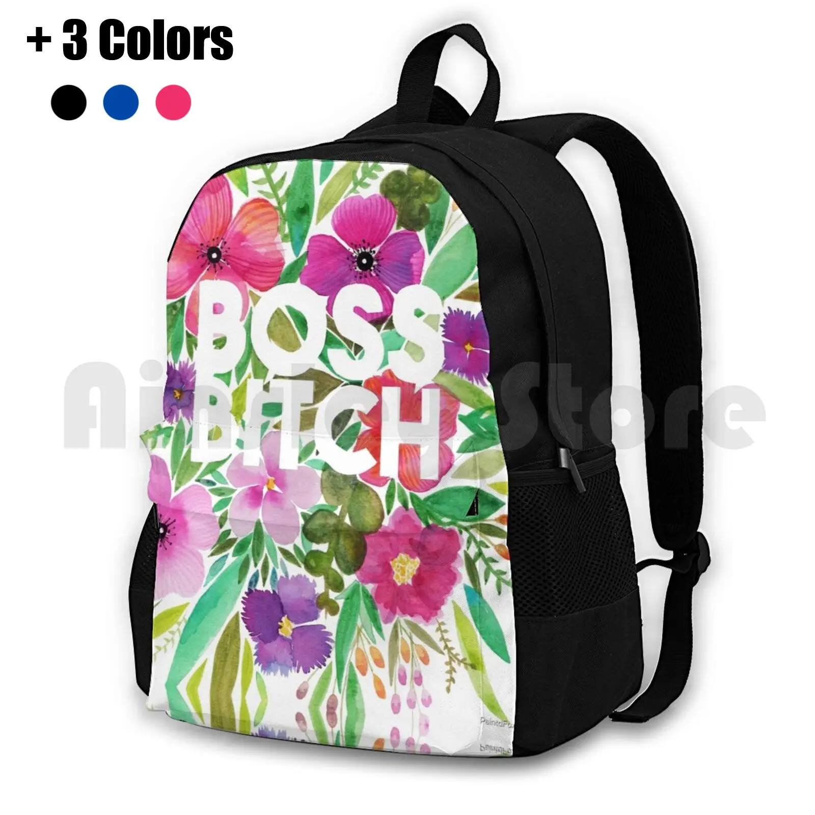 

Vibrant Floral Watercolor Outdoor Hiking Backpack Waterproof Camping Travel Watercolor Hipster Cool Artsy Home Womens Girls