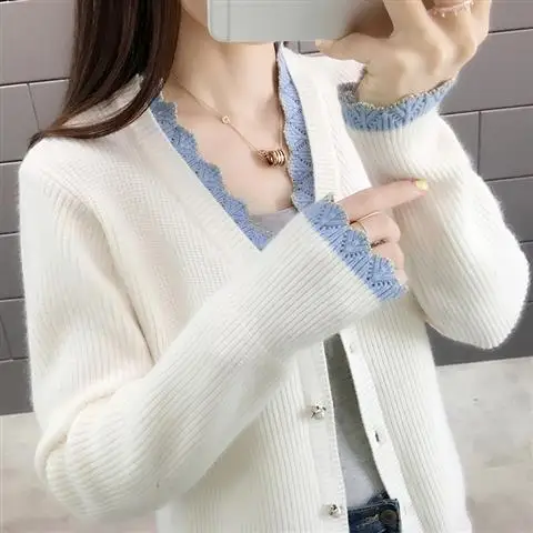 

Women 2020 Spring Autumn Knit Cardigan Female V-neck Long Sleeve Casual Slim Chic Sweater Coat Ladies Elegant Knitted Tops L352