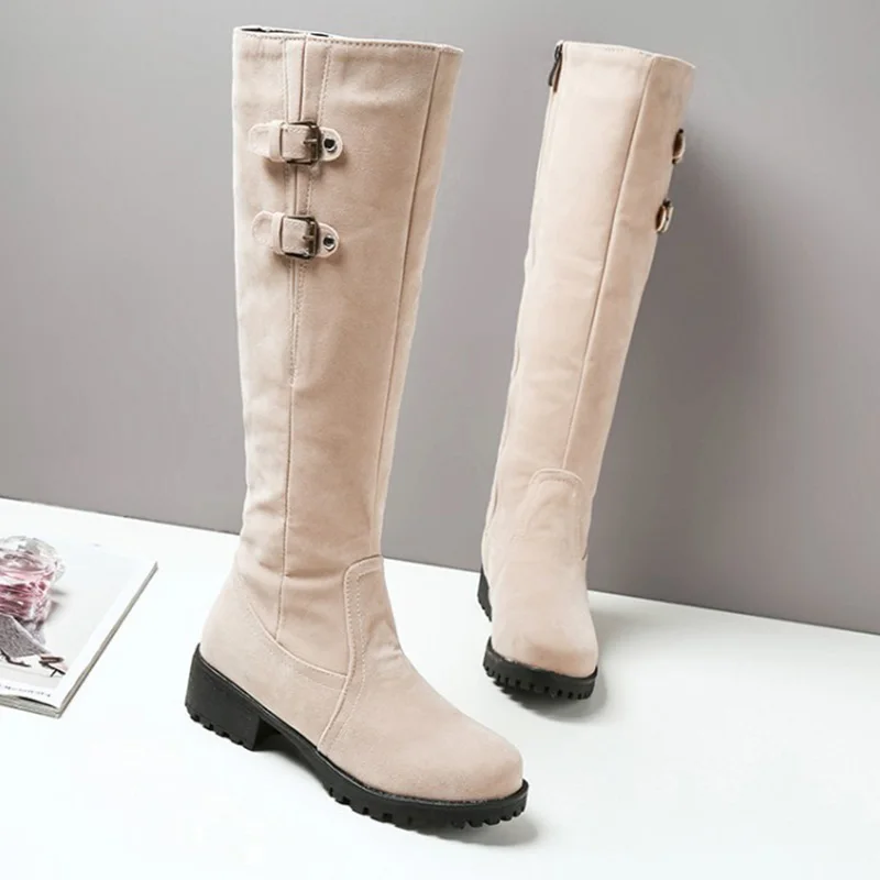 Обувь больших размеров женские сапоги до колена на низком каблуке с
