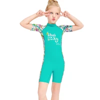 kids girls one piece elastic short sleeve sunscreen swimsuit diving bathing suit