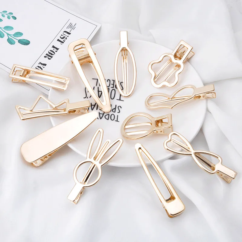 Геометрические полые звезды сердце узел Заколки Зажимы для женщин волосы боковая заколка шпильки конский хвост девушки металлические заколки