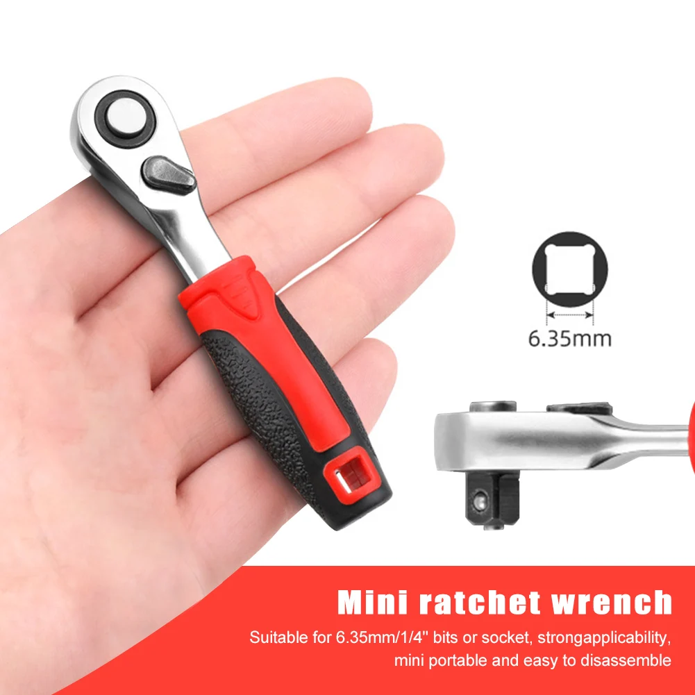 Mini Ratchet Wrench Socket Bit Portable Wear Resistant Rustproof 72 Teeth CR-V For 6.35mm Bits Or Car Repair Tool Durable | Инструменты