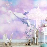 custom 3d mural cartoon wallpaper for childrens room bedroom color sky whale bubble wall paper sticker home decor wall covering