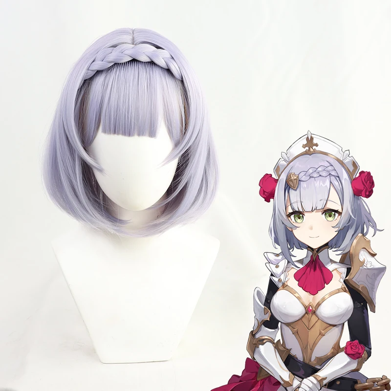 

Genshin Impact Noelle Light Purple Short Role Play Cosplay Heat Resistant Synthetic Hair Halloween Carnival Party + Free Wig Cap