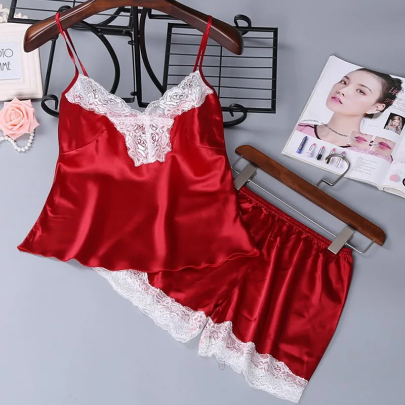Роскошная кружевная сексуальная пижама из 2 предметов женские гладкие комплекты