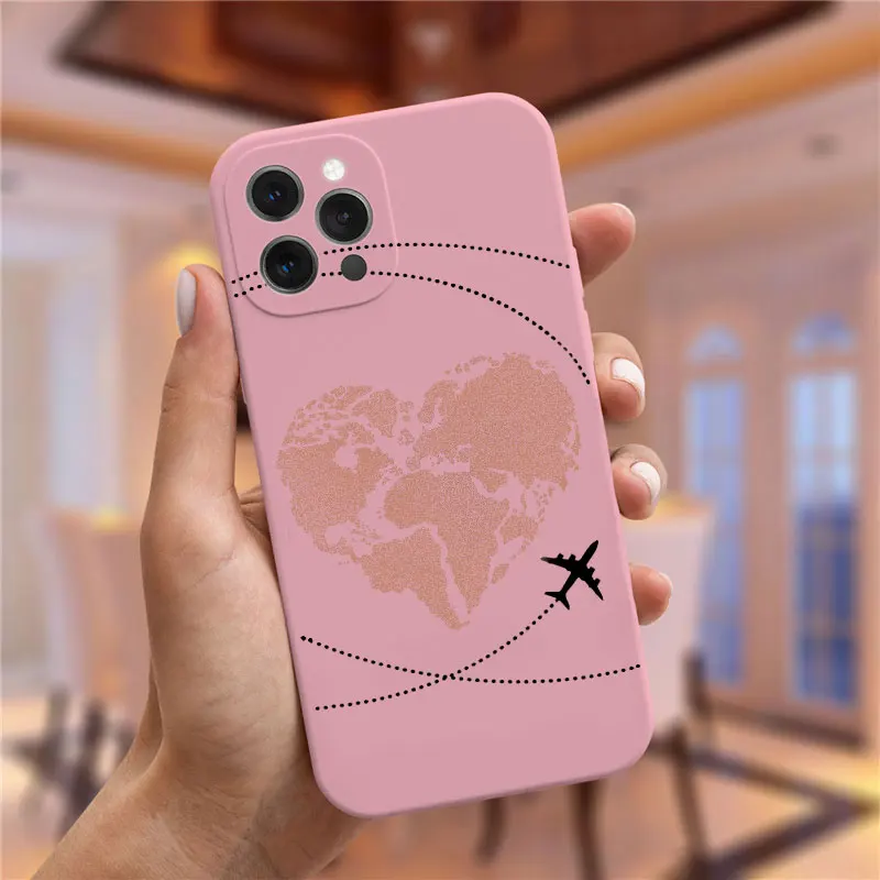 Luxury Popular Planes World Map Travel Silicone Phone Case For iPhone 11 12 14 Pro XS MAX XR 7 8 6 Plus 12 Mini Candy Soft Cover