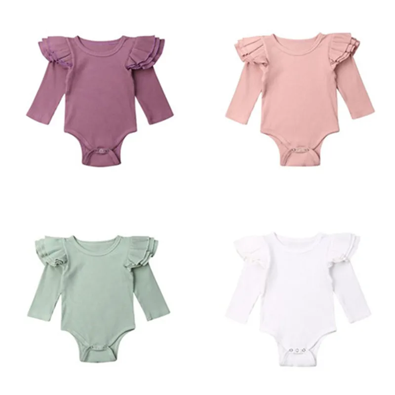 Милые однотонные боди для маленьких девочек комбинезоны новорожденных детей