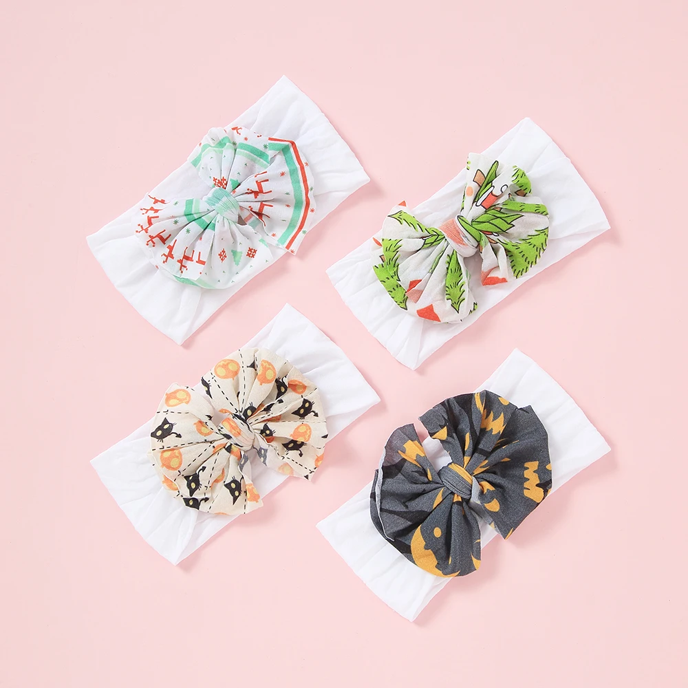 30pc/lot Flamingo/Watermelon/plaid/Floral Print Hair Bows Match White Wide Nylon Headband for Kids Girls Baby Accessories | Аксессуары