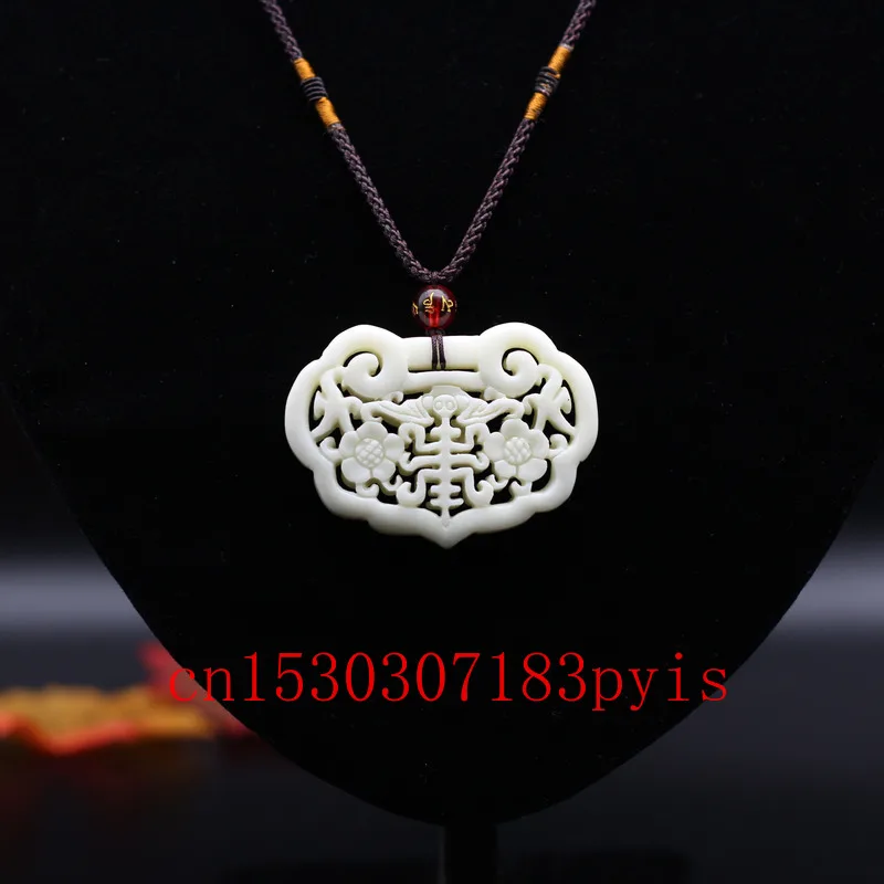 Натуральный белый нефрит летучая мышь цветок кулон ожерелье Двусторонняя