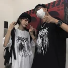 Футболка женская с принтом Демонов и аниме, готическая Черная короткая рубашка в стиле Харадзюку, винтажный уличный топ в Корейском стиле, y2k, на лето