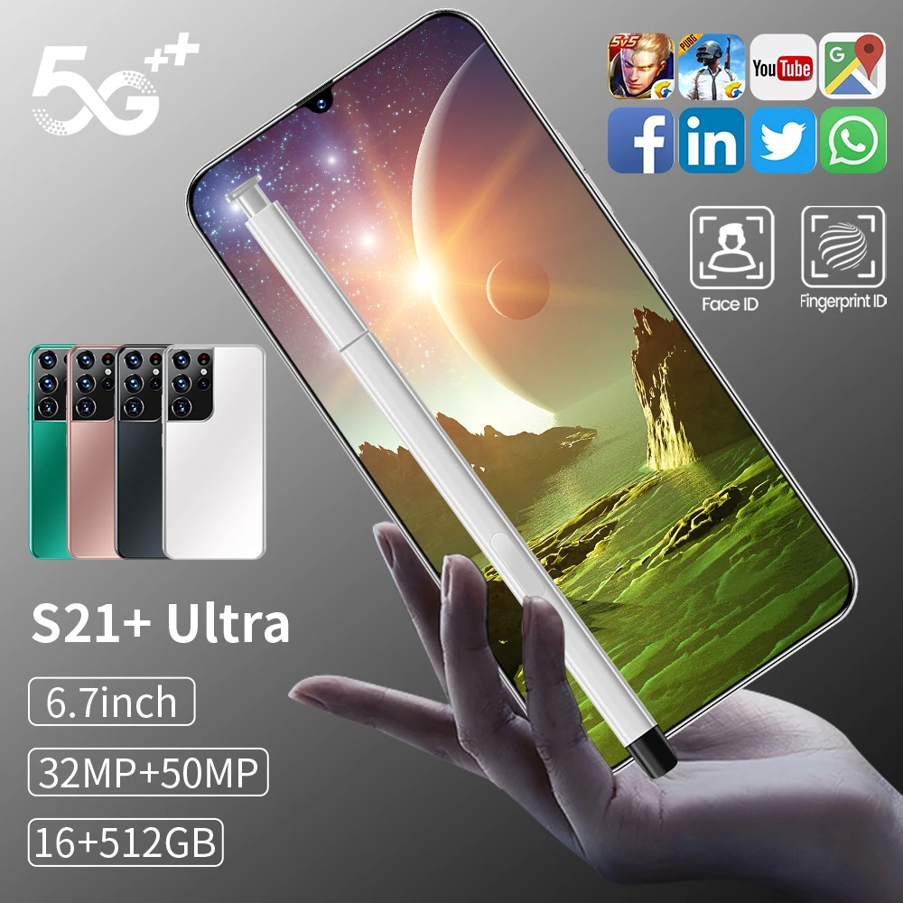 

Global Version S21+Ultra 6.7 HD Display 1440*3200 Smartphone 6800mAh Fast Charge Latest 10 Core 32MP+50MP Premium Pixels phone