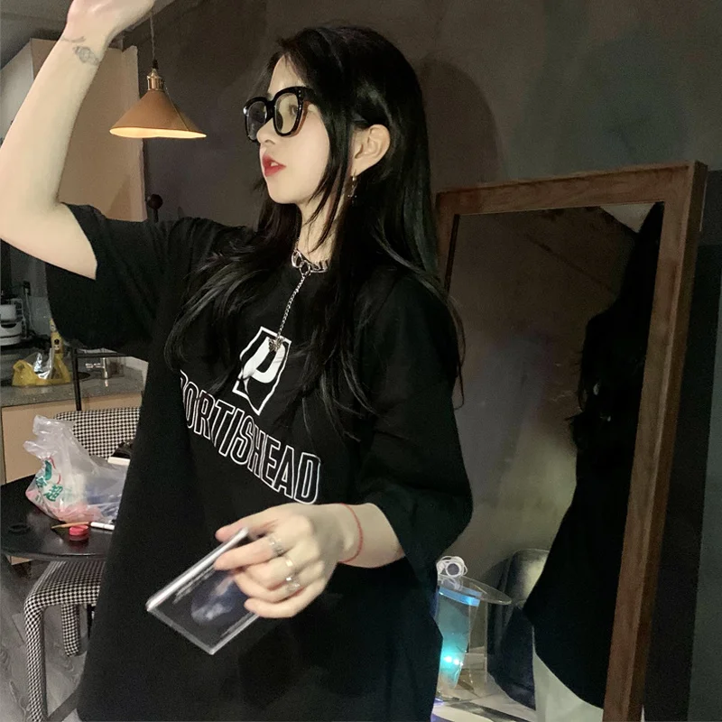 

Модная хлопковая футболка в американском стиле хип-хоп с коротким рукавом женская Свободная уличная футболка в Корейском стиле