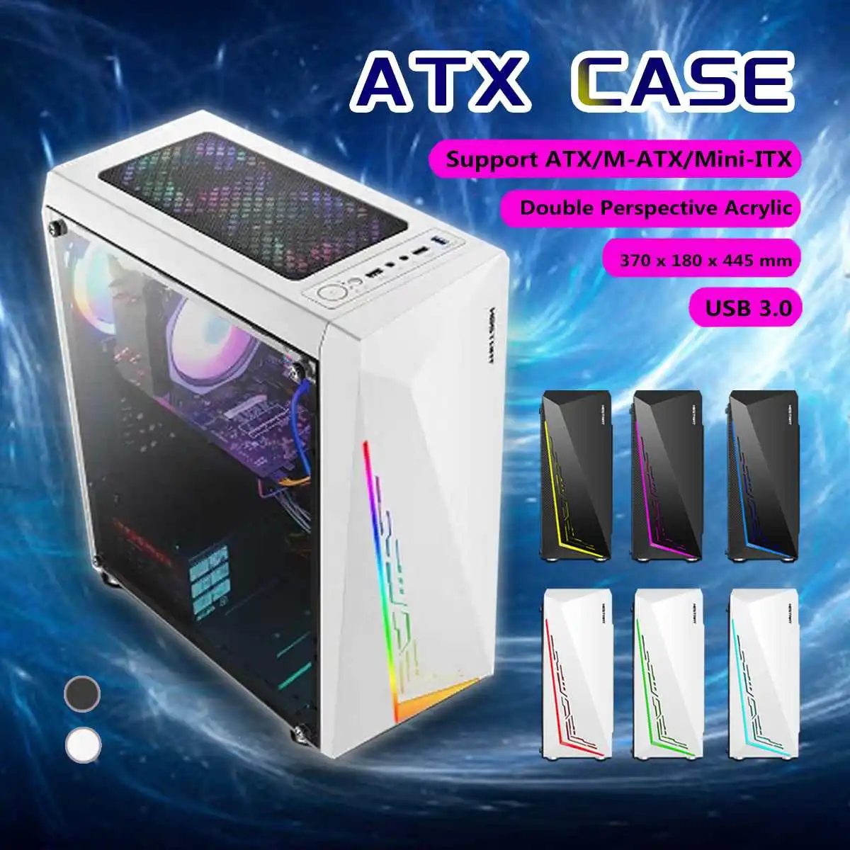 

Новый акриловый прозрачный большой игровой корпус RGB светильник ATX охлаждающий корпус для настольного компьютера USB3.0 для ATX/M-ATX/Mini-ITX