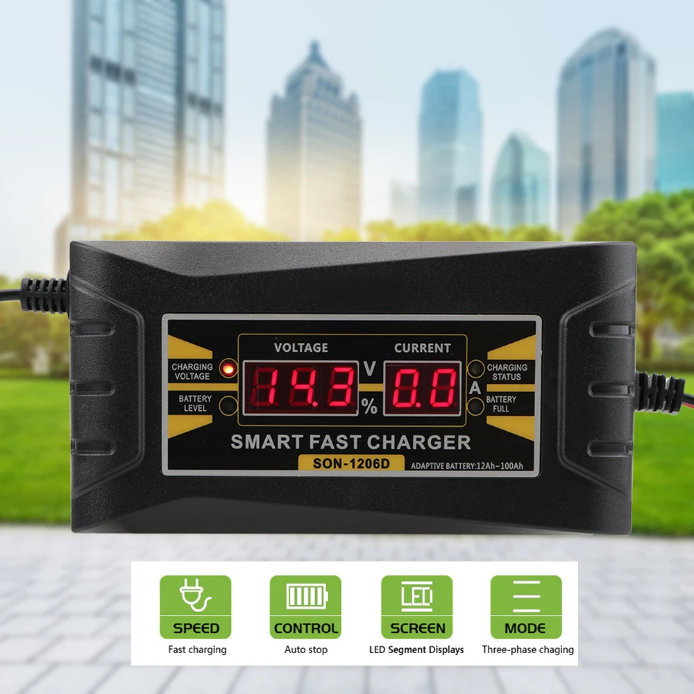 150V-250V Full Automatic Car Battery Charger 12V 6A Smart Fast Power Charging Suitable for car motorcycle With EU/US Plug