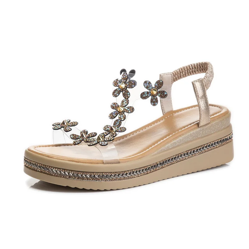

Slope heel sandals women 2021 new summer ladies fashion fish mouth fairy style flat bottom women's shoes luxury style high-end