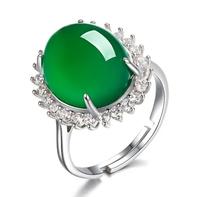

Hot Sale Green Natural Chalcedony Emerald Opening Adjustable Ring for Women Beautiful Jade Mothers Day's Gift Accessories