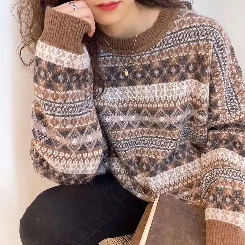 Новый Гонконгский стиль ретро свитер для школьниц корейский Свободный зимний от