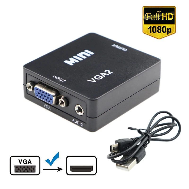 

Pohiks 1pc Mini 1080P Full HD Video Audio Converter Adapter VGA to HDMI-compatible Converters For PC Laptop