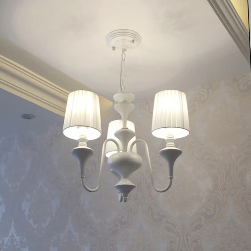 Купить Люстра, 3 светильник, 6 лампочек, белая Металлическая лампа E14, абажур из ткани для обеденного стола, гостиной