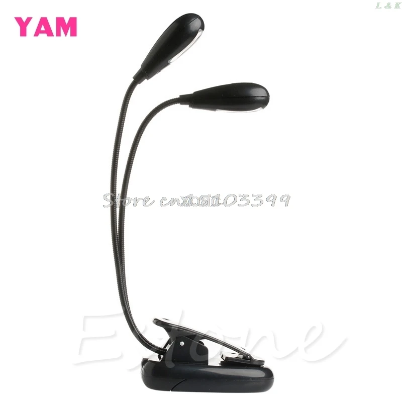 

2 Dual Flexible Arms 4 LED Clip-on Light Lamp for Piano Music Stand Book EA M12 dropship