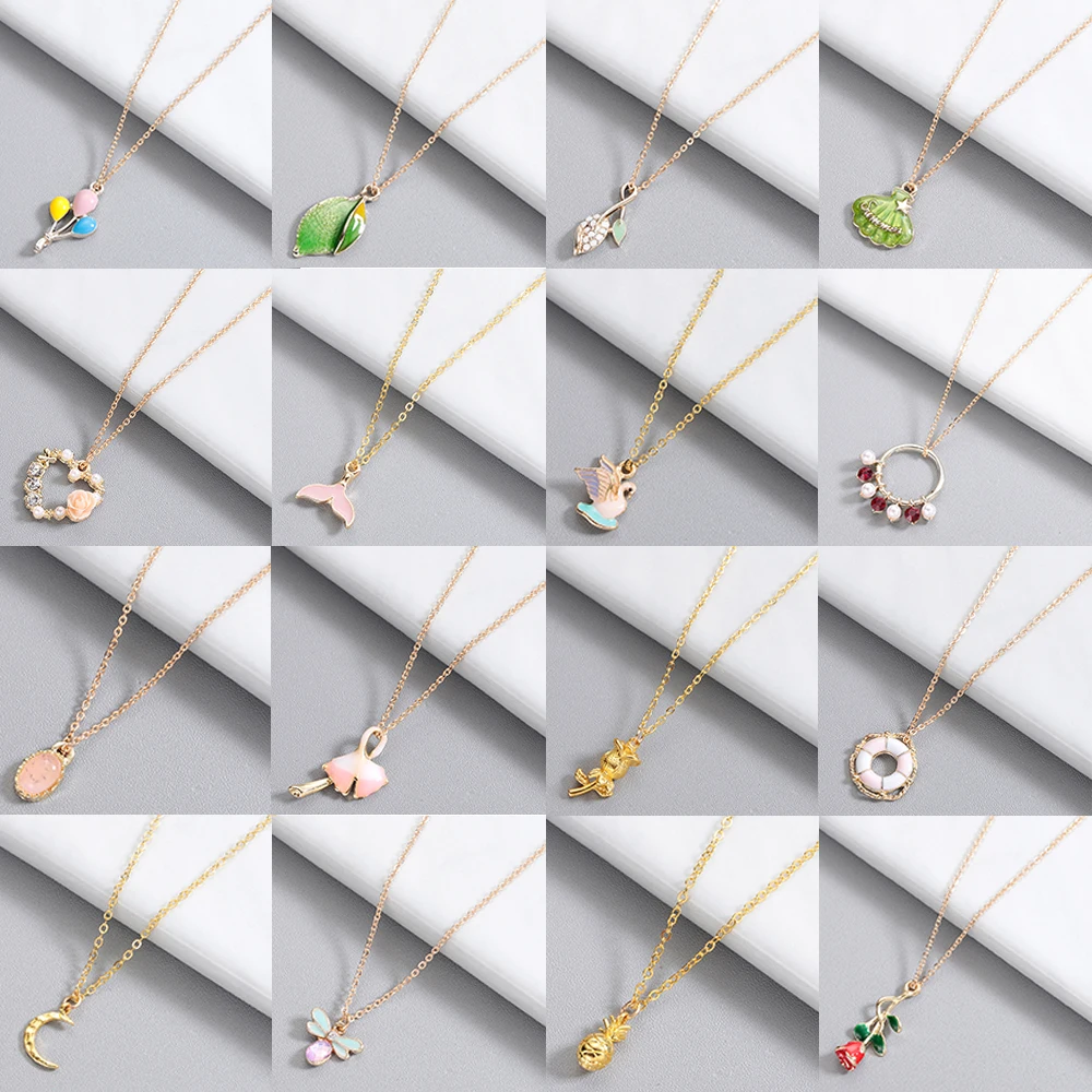 

Todorova Charm Necklace Women Enamel Balloon Shell Ginkgo Leaf Swan Bee Fish Tail Heart Rose Flower Pendant Necklace Ladies Gift
