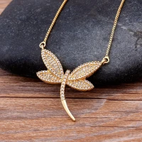 new fashion gold color full zircon jewelry dragonfly pendant necklaces chains for women party birthday valentines day gifts