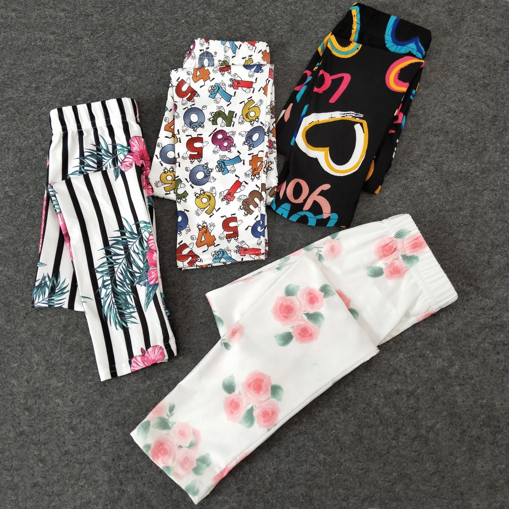 Leggings con estampado de unicornio para ni&ntilde;os, pantalones de algod&oacute;n con estampado Floral, 10 a&ntilde;os, Primavera-1