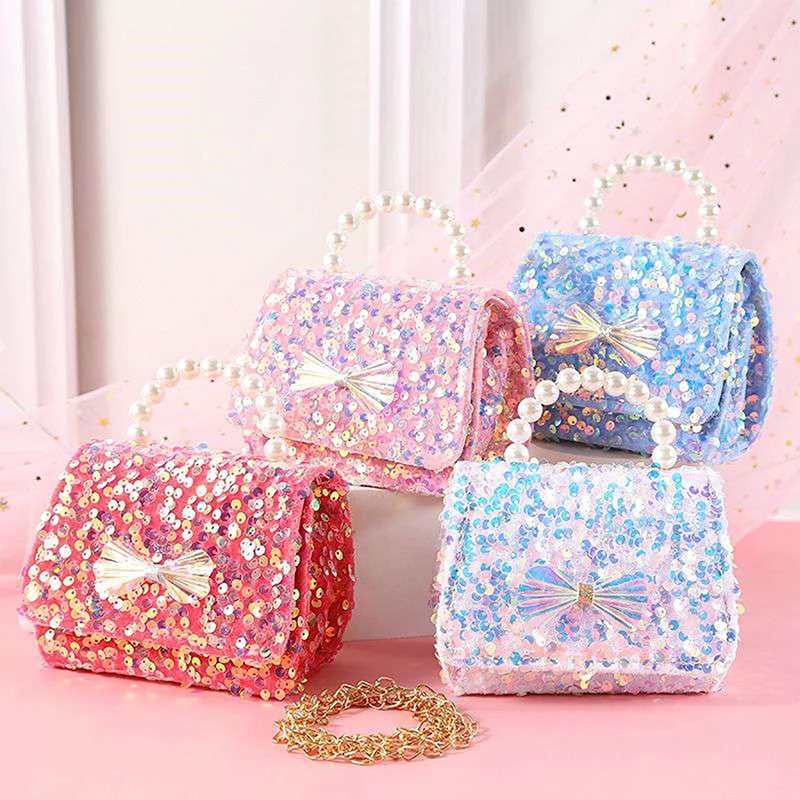 

Cute Girls Princess Bow Messenger Bag Baby Girl Pearl Party Shoulder Hand Bags Purse Korean Style Women Mini Handbags Tote
