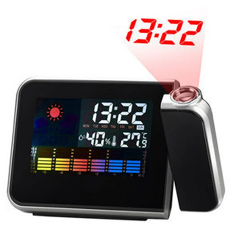 

Newest Electronic Clock with LED Display Screen Projection Weather Station Thermometer Temperature Humidity Monitor for People