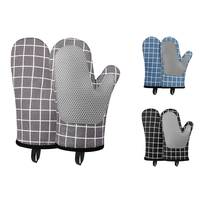 

Перчатки для духовки термостойкие, силиконовые двойные перчатки из хлопка для приготовления выпечки, гриля, барбекю, микроволновки