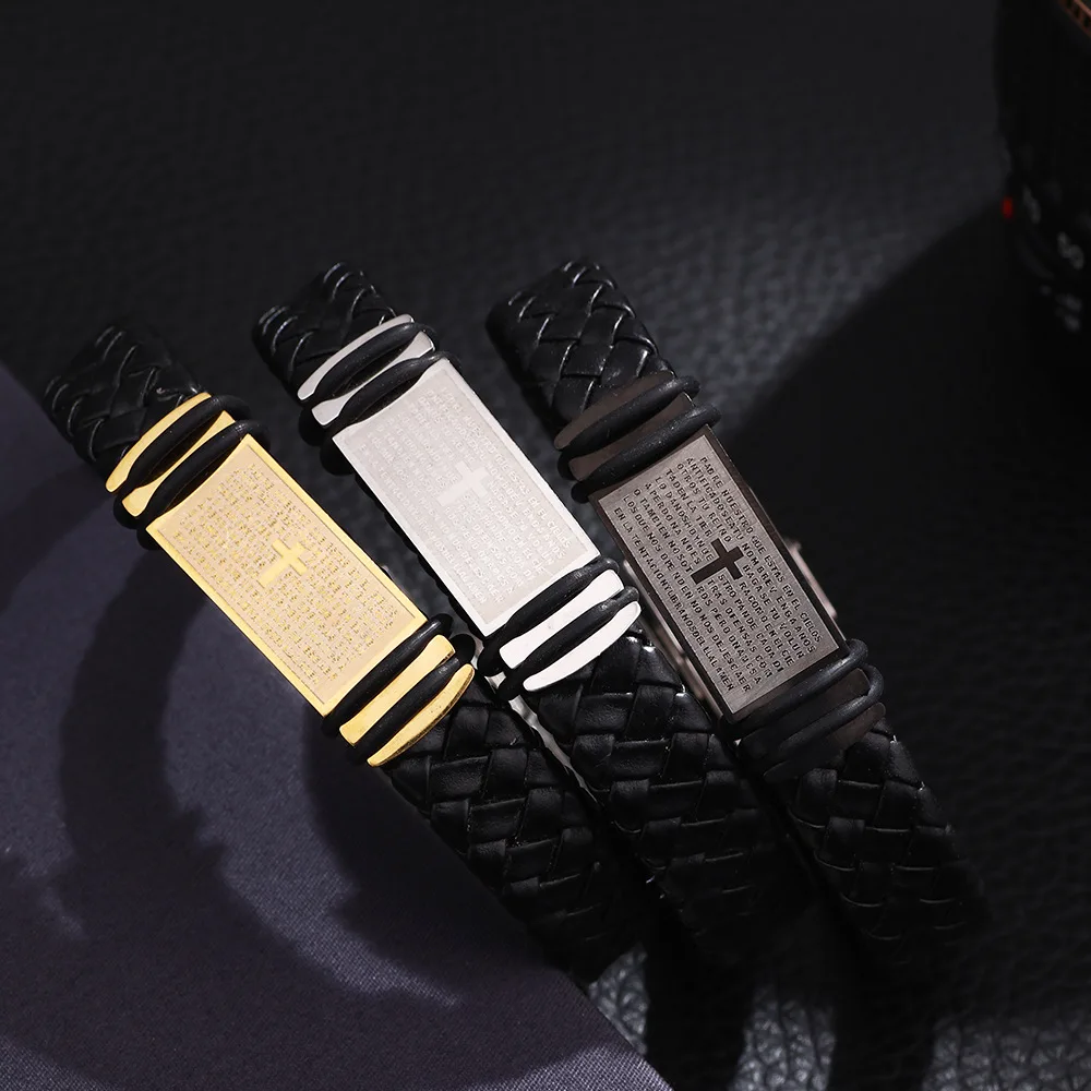 

New Fashion Punk Cowhide Leather Cross Men's Bracelet Banglets Women's Jewelry Invisible Snap Bracelet Gift