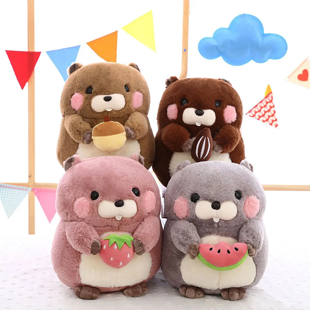 

Kawaii Pink Groundhog Plush Toy Cute Hamster Holding Cartoon Strawberry Toy Soft Stuffed Animal Plush Toys For Girls Boys