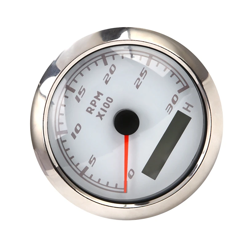 

85mm Marine Tachometer LCD Hour Meter 0-3000 RPM Speedometer 12V / 24V with Red Backlight Odometer