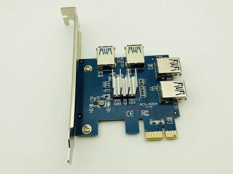 

HOT Riser Card PCIE 1 to 4 Multiplier Hub Adapter PCI Express 1x to 16x Slot 4 USB 3.0 Riser For Bitcoin BTC Miner Mining Device