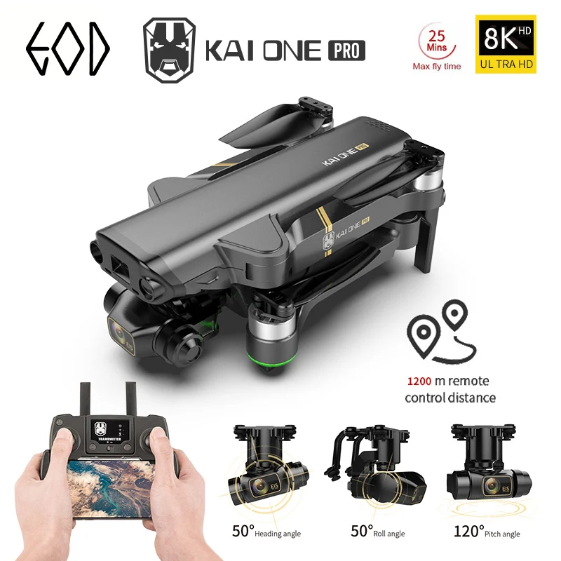 Квадрокоптер складной KAI ONE Pro Дрон с GPS камера 8K HD 3 осевой шарнирный подвес