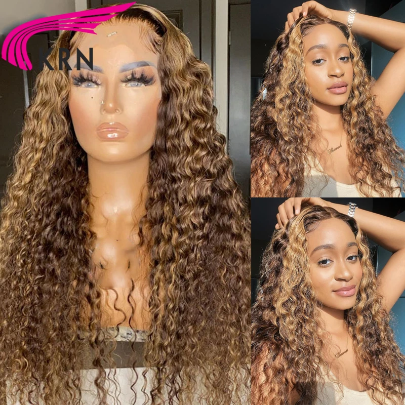 

Highlight Honey Blonde 13x4 Lace Front Wig For Women 180% Human Hair Brazilian Remy Brown Color 4x4 Closure Wig Preplucked