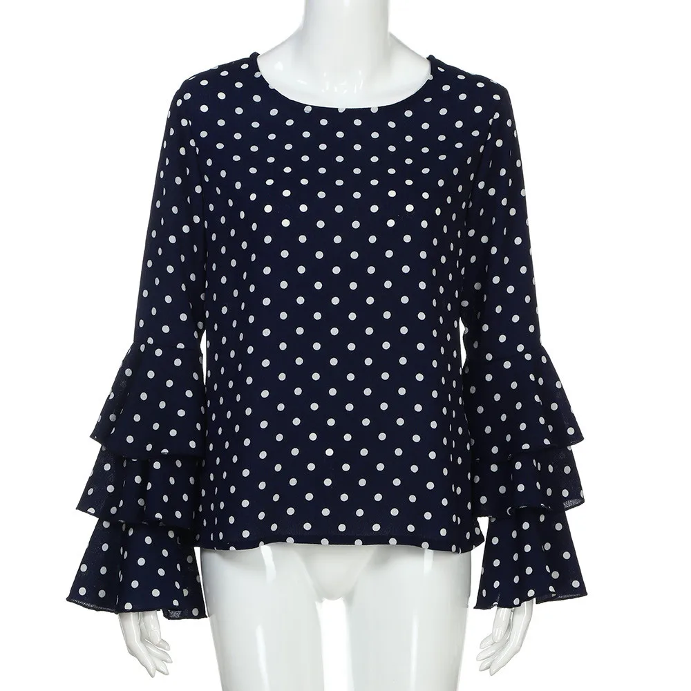 

Hoodie Fashion Women's Bell Sleeve Loose Polka Dot Shirt Ladies Casual Blouse Tops Plus Size