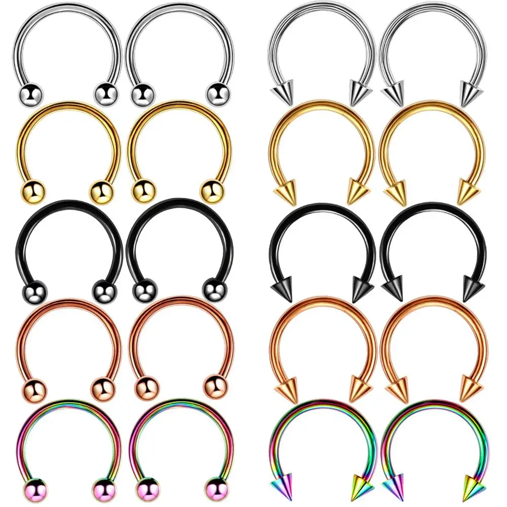 

2pcs Stainless Steel 16 Gauge Horseshoe Nose Ring Hoop Circular Barbell Septum Lip Ears Piercing Jewellery