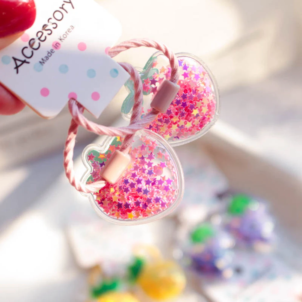 

2PCS Fruit Quicksand BB Clips Kids Hairpins Children Headwear Baby Cartoon Clips Headdress Elastic Hair Bands Girls Accessories