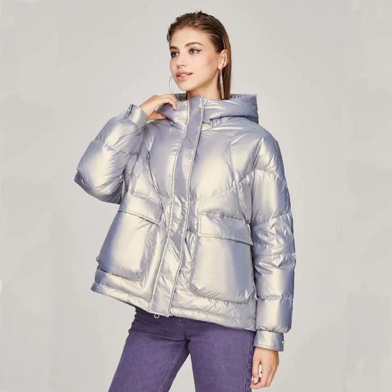 

2021 New Women's Winter Jacket Duck Down High Collar Hooded Warm Winter Outwear Solid Color Short Fashion makings Down Jackets