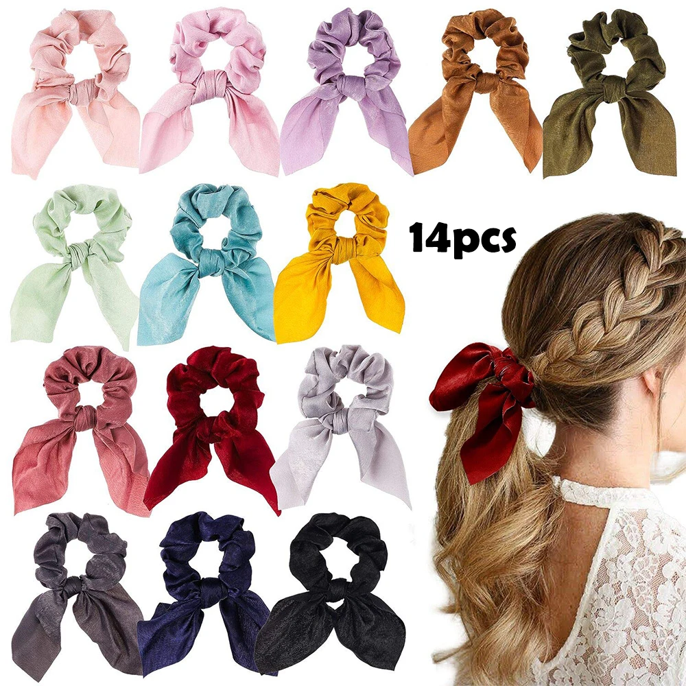 Резинки для волос с бантом женские мягкие шелковые дизайнерские Завязки