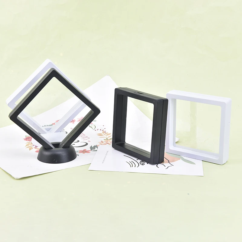 

Black White Plastic Suspended Floating Display Case Earring Coin Gems Ring Jewelry Storage Pet Membrane Stand Holder Box