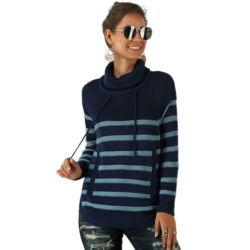 

Женская водолазка с длинным рукавом, свитер с высоким воротником, вязаные топы в полоску с Кулиской